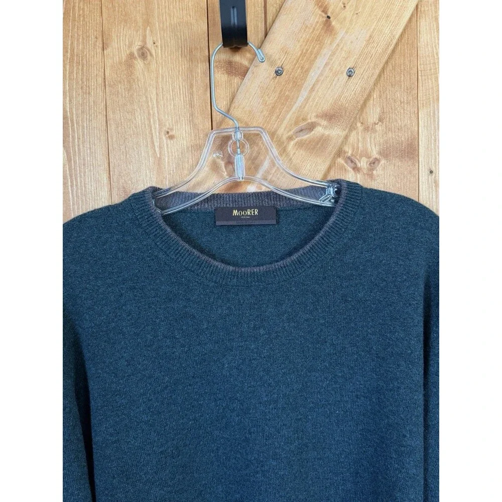 MooRER Loro Piana Cashmere Sweater Mens 54 Large Green Crewneck Italy Luxury